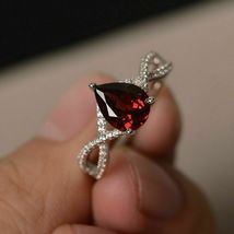 1ct Pear Cut Red Garnet Pretty Solitaire Engagement Ring 14k White Gold Finish - £79.34 GBP