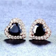 3 Ct Heart Cut Lab Created Blue Sapphire Halo Stud Earrings 14k Rose Gold Plated - £49.84 GBP