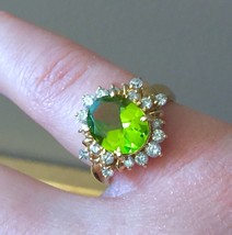 Authenticity Guarantee 
Quality 18k CLEAN peridot diamonds halo ring august b... - £1,308.42 GBP