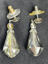 Vtg Aurora Borealis AB Crystal Silver Tone Dangle Pierce Teardrop Earring 1-5/8” - £13.89 GBP