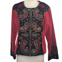 Red and Black Velvet Embellished Jacket Blazer Size Medium  - £35.04 GBP