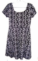 Bobbie Brooks Black and White Batik Look Cap Sleeve A Line Dress Sz S - £17.68 GBP