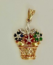  1.50 Ct Simulated Multi stones Flower Basket Pendant Gold Plated 925 Silver  - £86.69 GBP