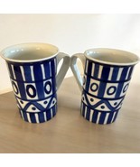 2 VTG Dansk Arabesque Sri Lanka Rare Hand Painted Cobalt White Coffee Mu... - $48.51