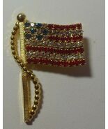 Vintage American Flag Gold-tone Faceted Rhinestone Brooch - $18.80