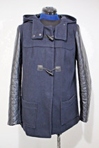 Funky Black Faux Leather Sleeve Navy Coat UK12 Covent Garden-toggle/fast... - $105.67