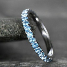 2 Ct Round Cut Created Aquamarine Full Eternity Wedding Band Ring in 925 Silver - £68.85 GBP