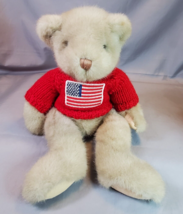 Russ TRAFALGAR Teddy Bear Plush Beige with Red Knit Sweater Flag Patriotic 15 in - £15.44 GBP