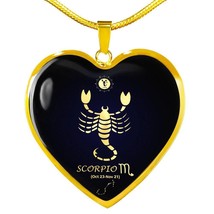 Scorpio Zodiac Sign Necklace 18k Gold Heart Stainless Steel 18-22&quot; - £37.84 GBP+