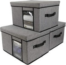 Tuokor Fabric Storage Bins, 3-Pack, Gray, 16 X 12 X 10 Inches (L X W X H), - £35.31 GBP