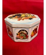 Vintage Small Octagon Shape Hinged Metal Container Embossed Fruit Design... - $131.52 MXN