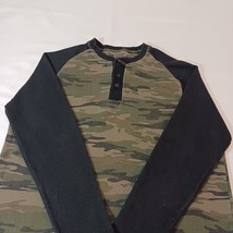 Black Jack Men's T-Shirt Black & Green Camo Henley Raglan Long Sleeve Tee Sz XL image 7