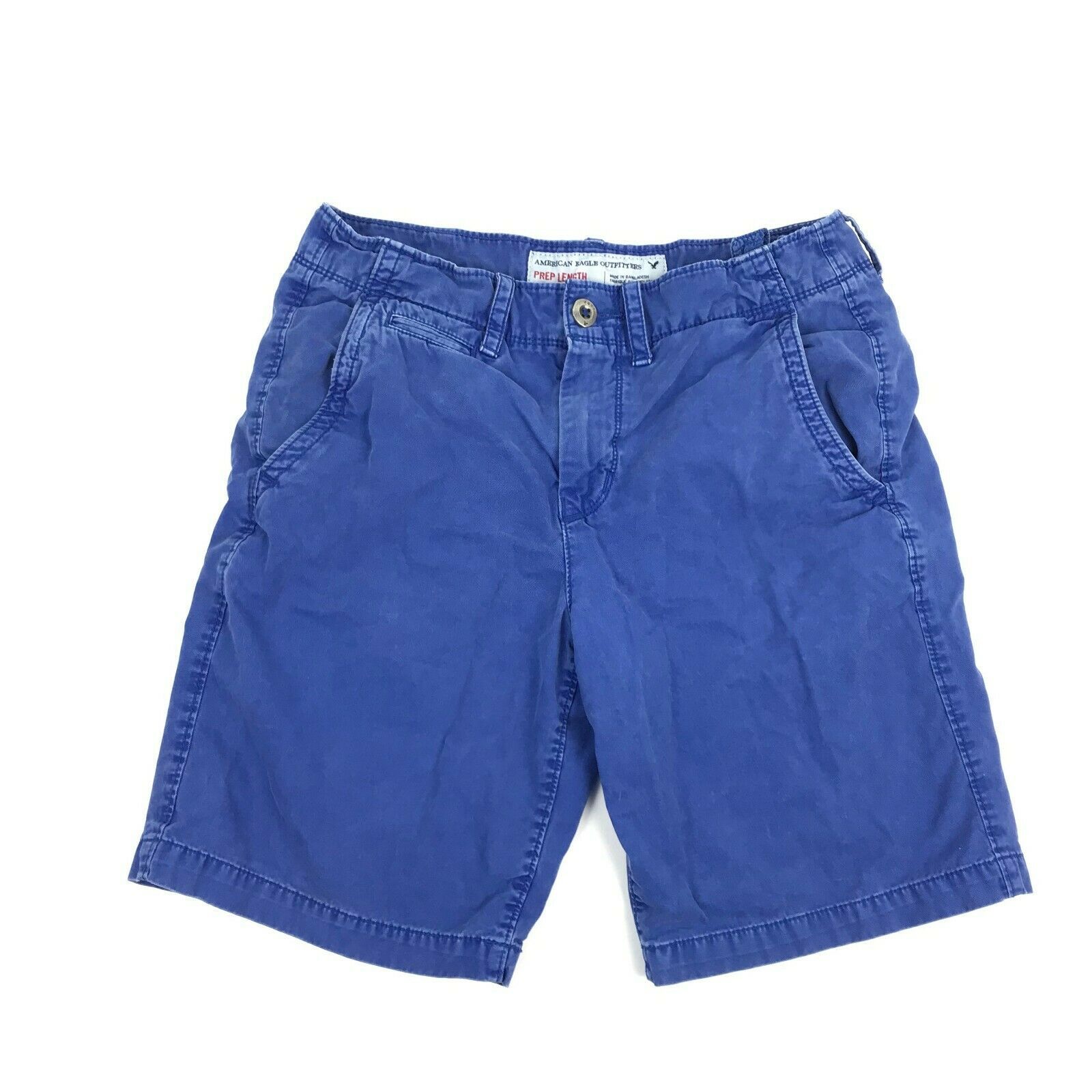 AMERICAN EAGLE Solid Blue Prep Flat Front Casual 19" Chino Shorts 100% Cotton 30 - $16.06