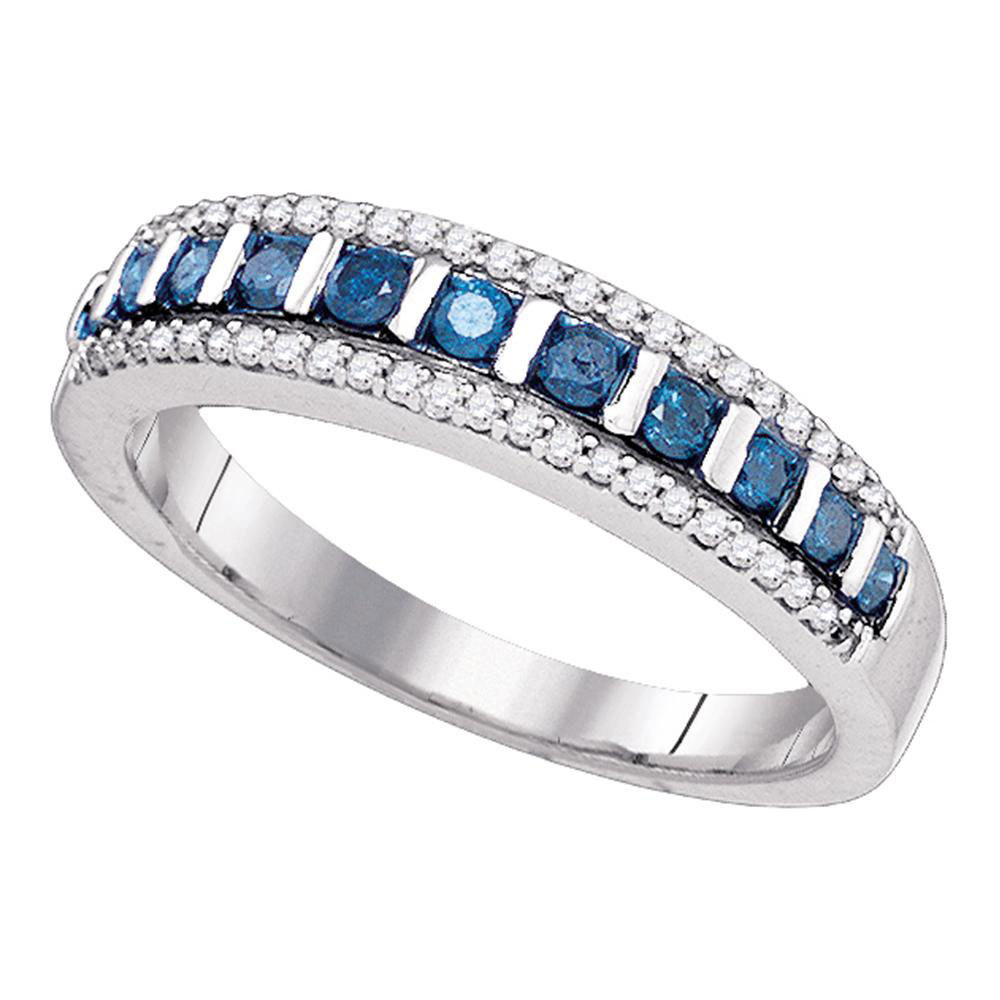10k White Gold Womens Blue Color Enhanced Diamond Band Fashion Ring 1/3