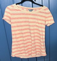 Natural Reflections Peach Orange Striped Pocket Tee Shirt Size Medium Casual - £5.41 GBP
