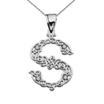 Sterling Silver CZ Celtic Knot Pattern Initial Letter S Pendant Charm Necklace - £38.19 GBP+