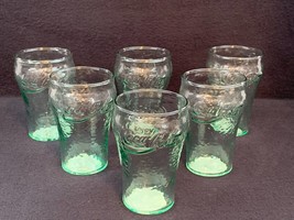 NEW! 6 Coca Cola Bell Glasses Pebble Texture Small 4“ Tall Green Indiana... - $47.90