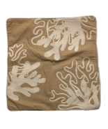 Throw Pillow Cover 18&quot; X 18&quot; Embroidered Linen Coastal Beach Tan-Beige - £7.11 GBP
