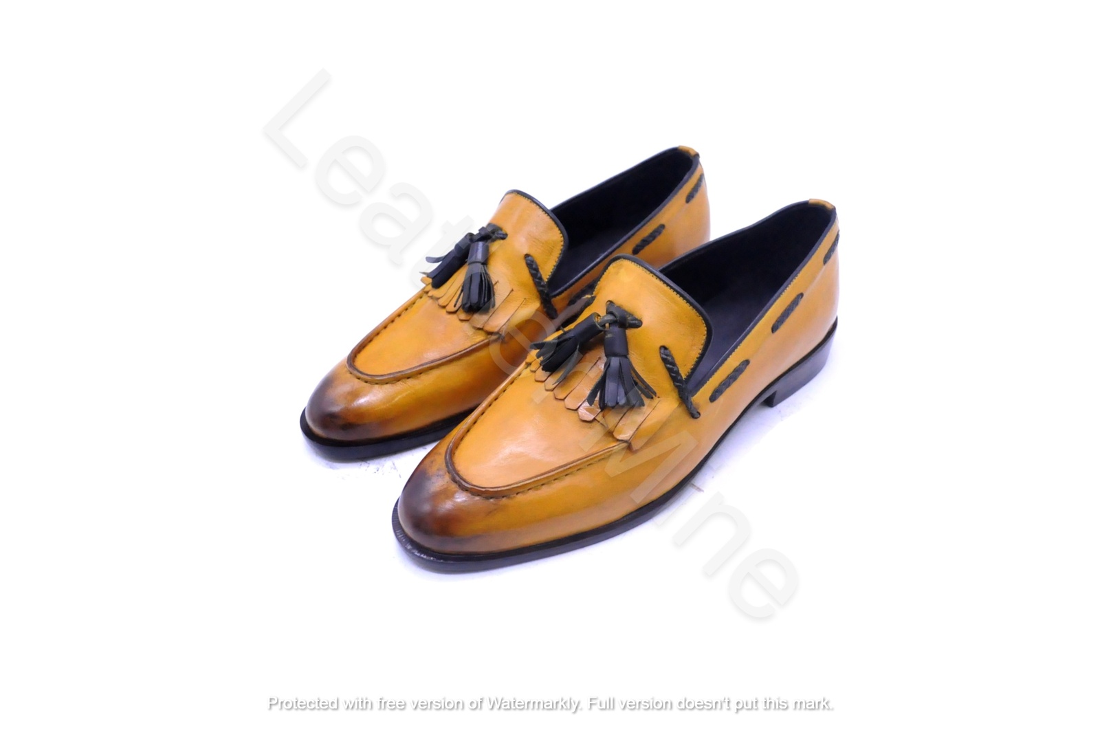 Men's Handmade Yellow Leather Tassel Loafers Dress Shoes For Men