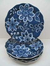 Pier 1 Floral Indigo Set Of Five 9&quot; Scalloped Plates VGC - $46.55