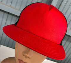 VTG Yupoong Blank Front Red Trucker Mesh Snapback Baseball Cap Hat  - £12.68 GBP