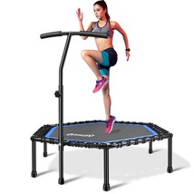 48'' Fitness Trampoline With Adjustable Handle Bar, Silent Trampoline Bungee Reb - £167.05 GBP