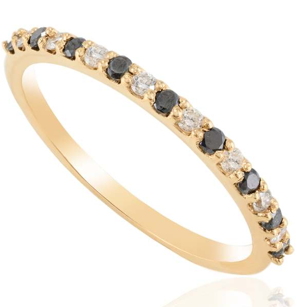 Primary image for Alternate Black White Diamond Half Eternity Band Ring 18k Solid Yellow Gold