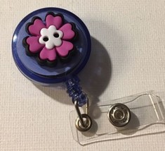 Pink Flower Blue badge reel key card ID holder lanyard Retractable Scrub... - £6.40 GBP