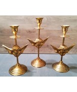 Vintage Angels Face Brass Candle Stick Holders Flutes Set 3 Cherub Stagg... - $46.42