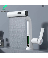 Waterfall Pull Out Kitchen Faucet White Intelligent Digital Display Cold Hot Mix