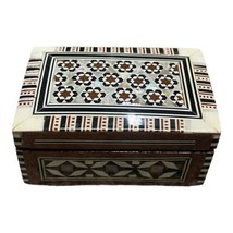 Mosaic Inlay Vintage Damascus Trinket Jewelry Wood Box Mother Of Pearl 3.75x2.5 - £24.36 GBP