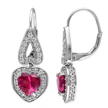 1.20CT Simulé Rubis &amp; Diamant Coeur Goutte Pendantes Oreilles 14K Plaqué or - £146.88 GBP