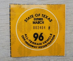 1997 TEXAS ALL TERRAIN VEHICLE OFF-ROAD-HIGHWAY REGISTRATION STICKER NEW... - £3.79 GBP