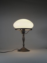 Vintage Art Deco Banker Style Table Lamp With White Glass Shade - Nightstand Lam - $289.00