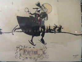 1947 Vintage Silhouette Art Orig Ink Signd Schlag Rhythmn Winter Ice Skate Love - £67.07 GBP