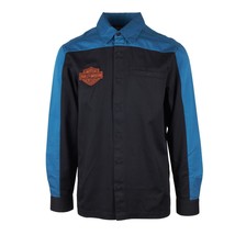 Harley-Davidson Men&#39;s Blue Black Tone Timeless Mechanic L/S Woven Shirt ... - £32.56 GBP