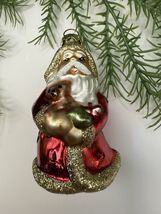 European Blown Glass Santa Christmas Ornament Heart Cap 4” Hand Silvered... - $30.99
