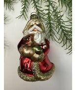 European Blown Glass Santa Christmas Ornament Heart Cap 4” Hand Silvered... - $30.99