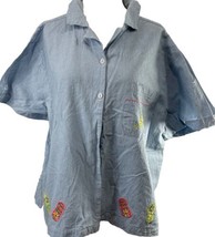 Jane Ashley Woman Blue Chambray Button Front Shirt Embroidered Beach The... - £9.72 GBP