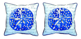 Pair of Betsy Drake Blue Sand Dollar Large Indoor Outdoor Pillows 18 X 18 - £69.91 GBP