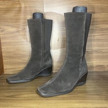 Aquatalia tall Suede Espresso brown sleek Weatherproof wedge Boots 7.5 - $180.00