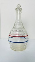 HAZEL-ATLAS Glass Decanter - Ribbed Banded Red Blue Bands with Lid MCM 10in - £25.08 GBP