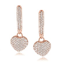 1.1Ct Rond Imitation Diamant Coeur Drop-Dangle Boucle D&#39;Oreilles Plaqué or Rose - £168.82 GBP