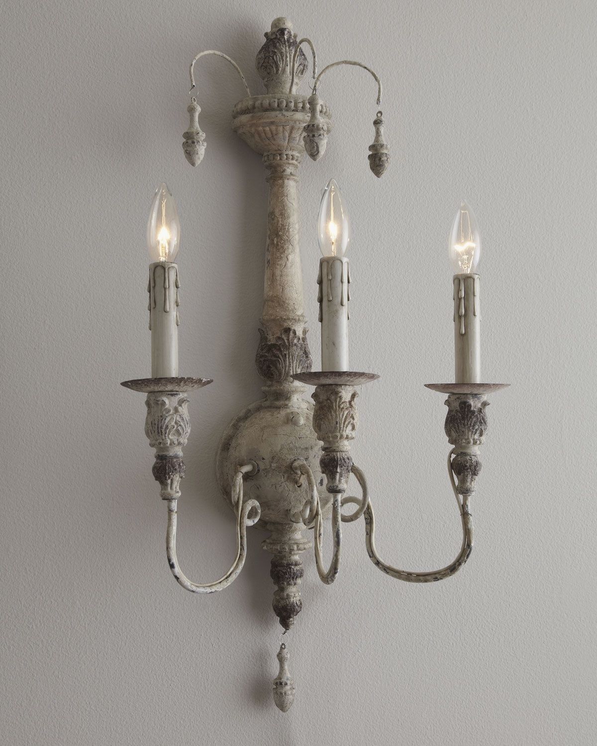Horchow French Restoration Vintage Antique White Wall Sconce 3 Light New - $298.00