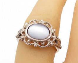 925 Sterling Silver - Vintage Cat&#39;s Eye Floral Twist Band Ring Sz 6.5 - RG5920 - £22.33 GBP