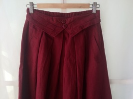 Women Pleated Long Linen Cotton Skirts Outfit Casual Skirt - Burgundy, One Size image 4
