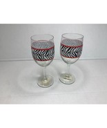 New Wine Goblets 7 in Tall Set of 2 White Black Red Zebra Print Glass - £8.55 GBP