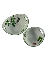 Temptations Wild Garden Set of 2 Nesting Bowls Handled Serving White Green Tara - £22.15 GBP