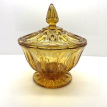 Vintage Glass Amber MCM Candy Dish Bowl With Lid Fairfield By Anchor Hoc... - £15.81 GBP