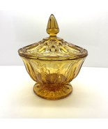 Vintage Glass Amber MCM Candy Dish Bowl With Lid Fairfield By Anchor Hoc... - $19.59